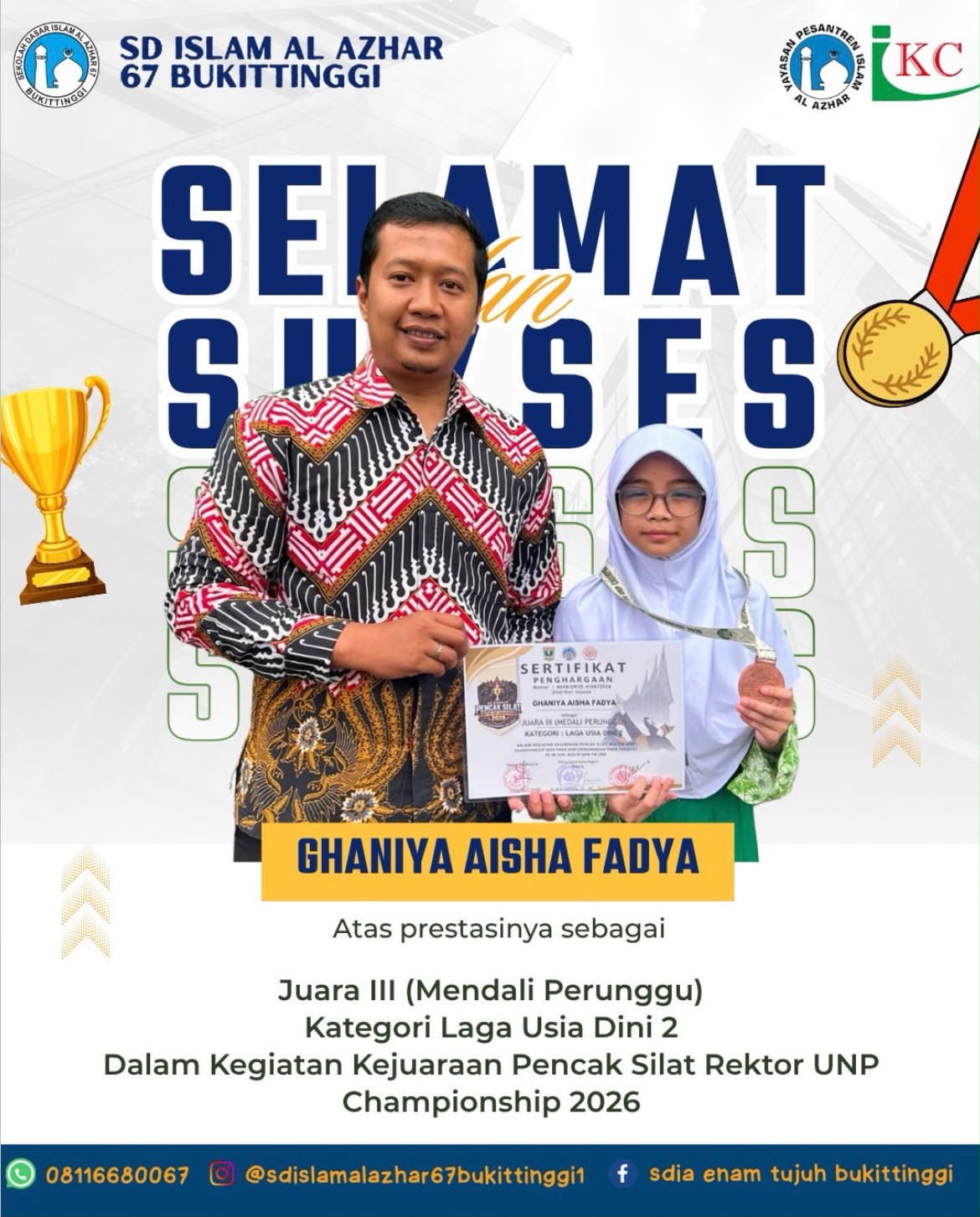 Juara 3 (Medali Perunggu) Kejuaraan Pencak Silat Rektor UNP Championship 2026 Kategori Laga Usia Dini 2