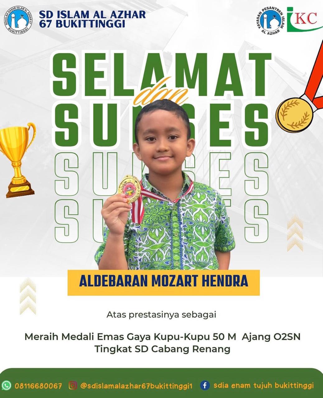Medali Emas Gaya Kupu-Kupu 50 M O2SN Cabang Renang
