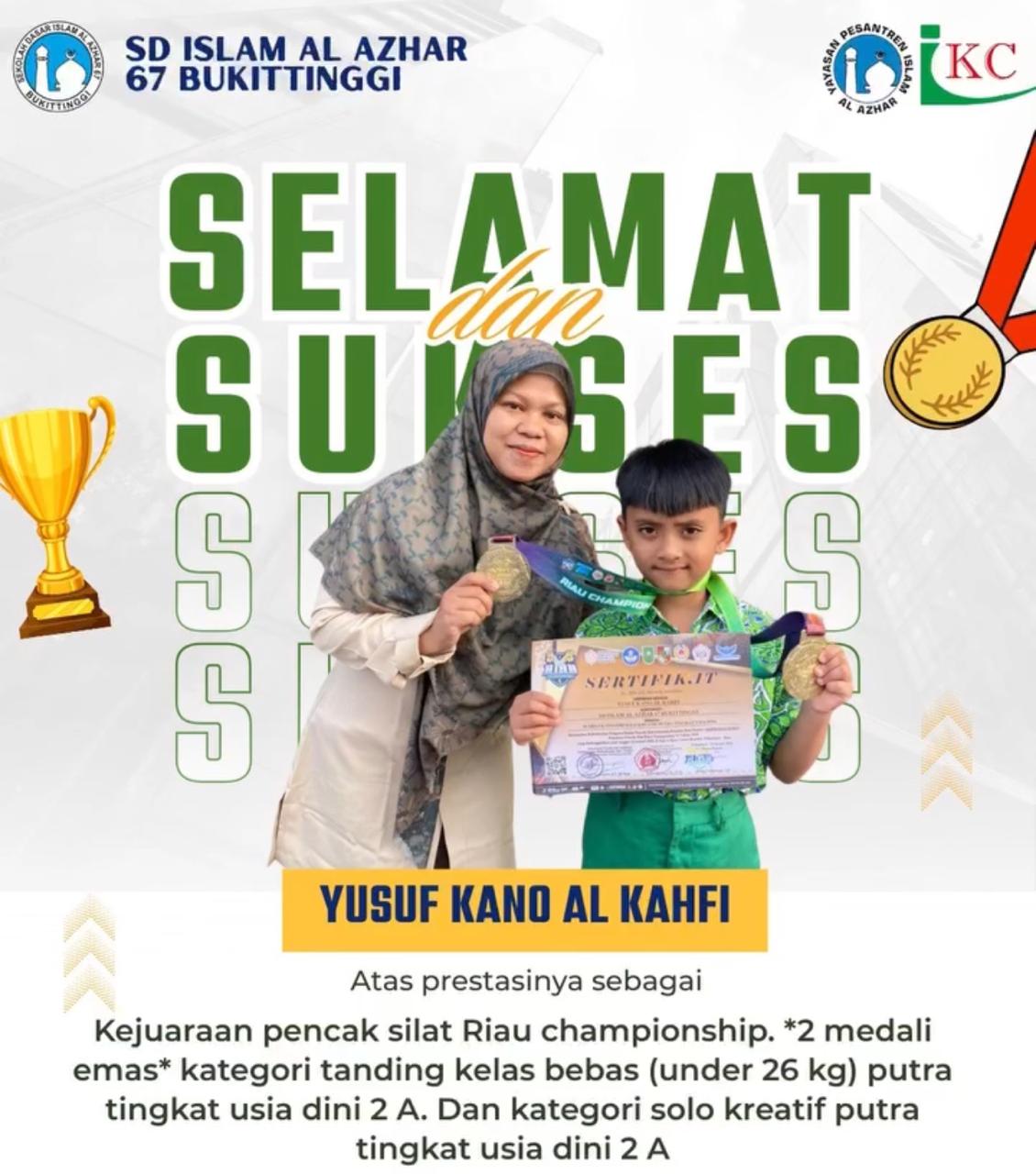 Medali Emas Kejuaraan Pencak Silat Riau Championship Kelas Bebas (Under 26 Kg) dan Medali Emas Solo Kreatif Putra  Tingkat Usia Dini