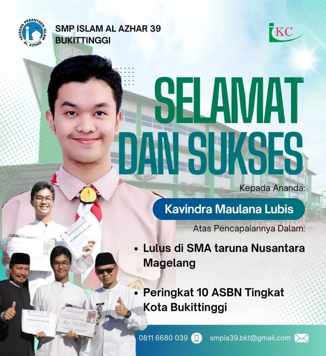 Peringkat 10 ASBN Tingkat Kota Bukittinggi & Lulus di SMA Taruna Nusantara Magelang